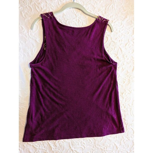 Woman's Burgandy Tank with Tan Lacing and Embroidery PL - Picture 3 of 4